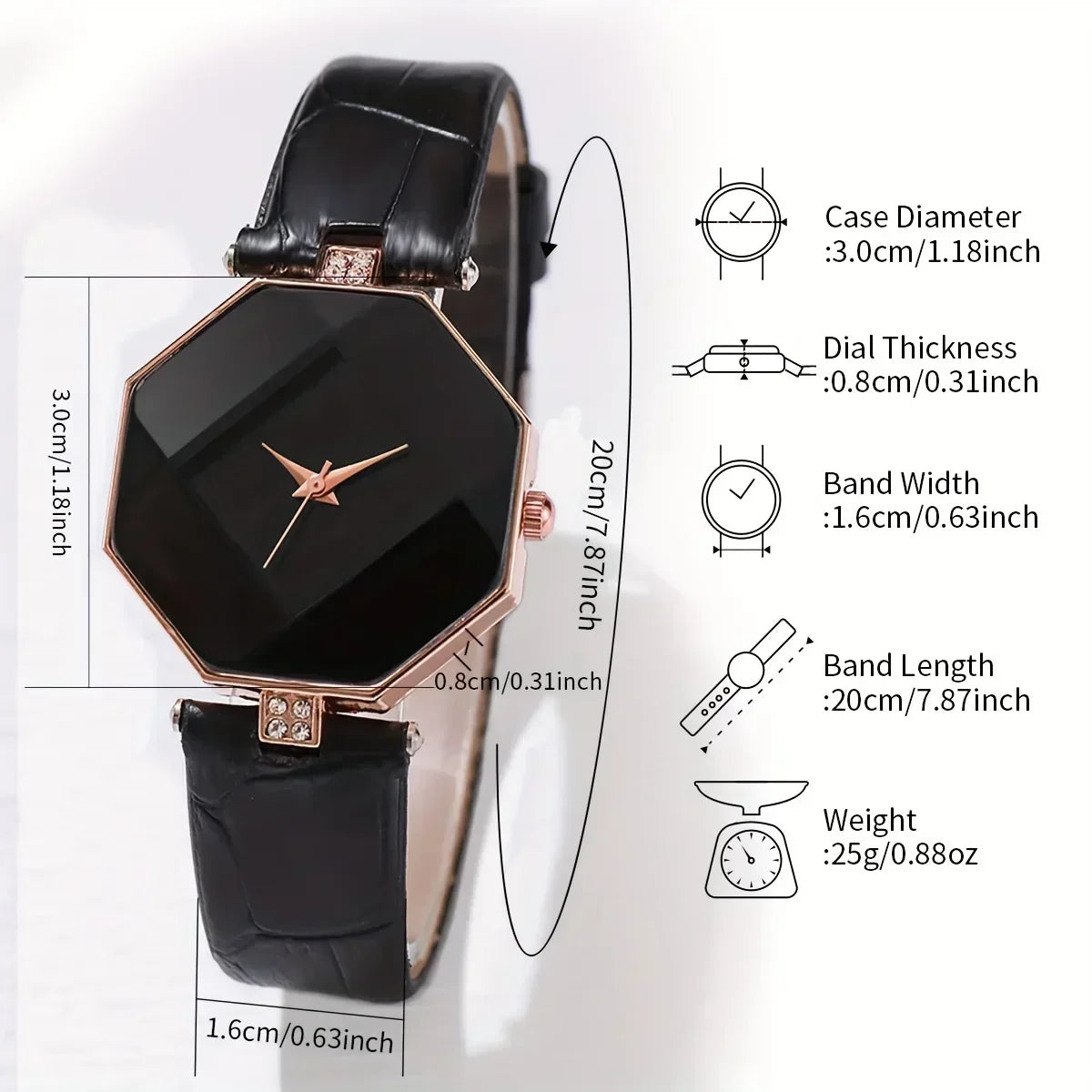6pcs/set Women's Watch Casual Polygon Pointer Quartz Watch Analog PU Leather Wrist Watch & Bracelets, Gift For Mom Her