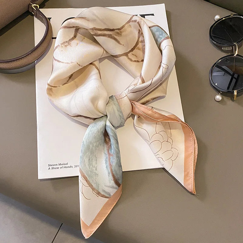 Elegant Floral Scarf for Lady Fashion Square Silk Neck Kerchief Bandana Foulard Soft Hairbands Women 2022 New Bufanda