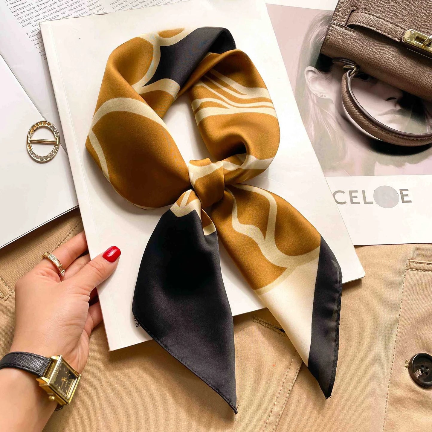 Luxury Print Silk Square Scarf Women 70cmSoft Satin Kerchief Hairband Neckerchief Head Hijab Lady Headband Foulard Bag Ribbon