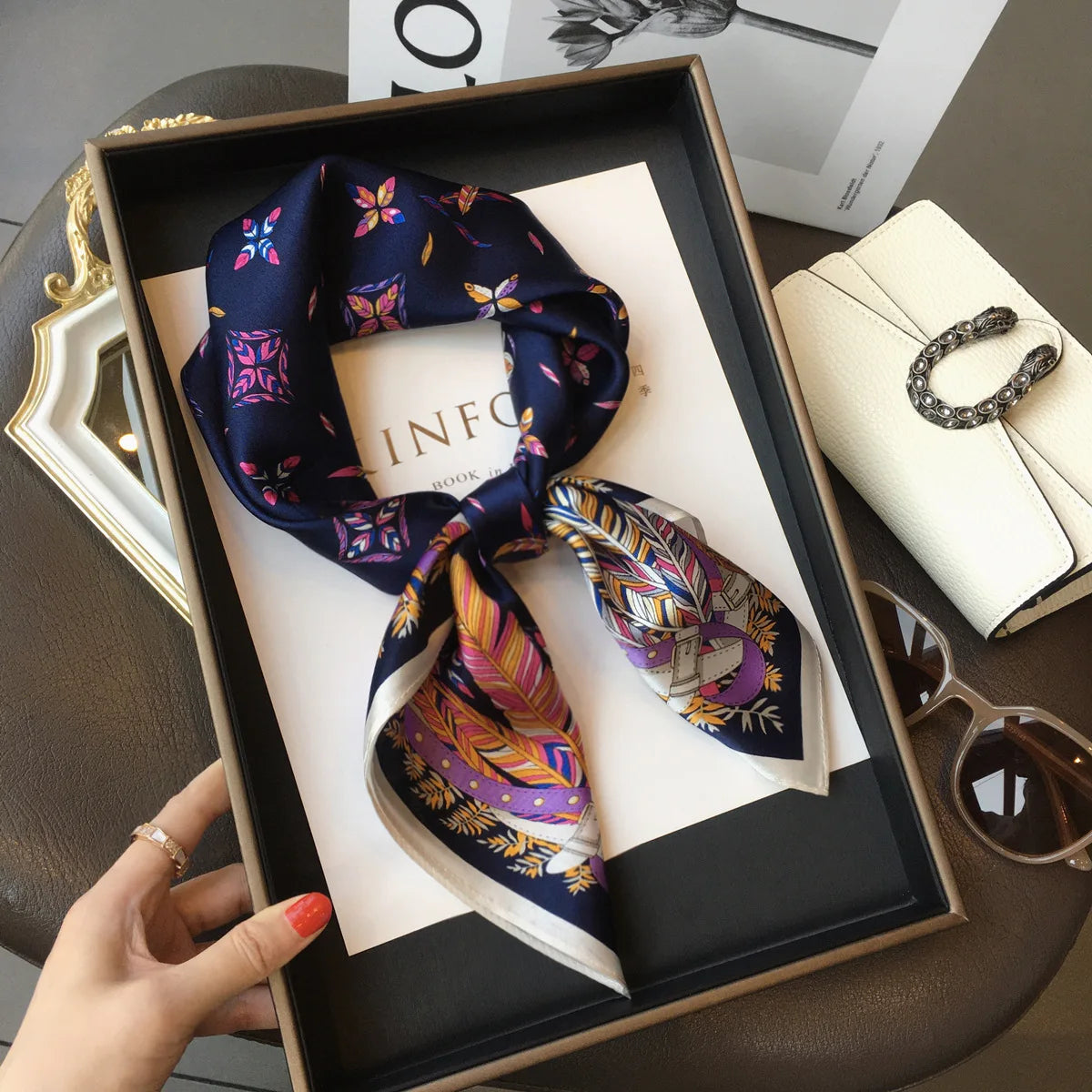New lady Girl 70*70cm Silk Satin Hair Scarf Women Handkerchief stripe Printed Female Square Head Bandana Small Neck Muffler Hija