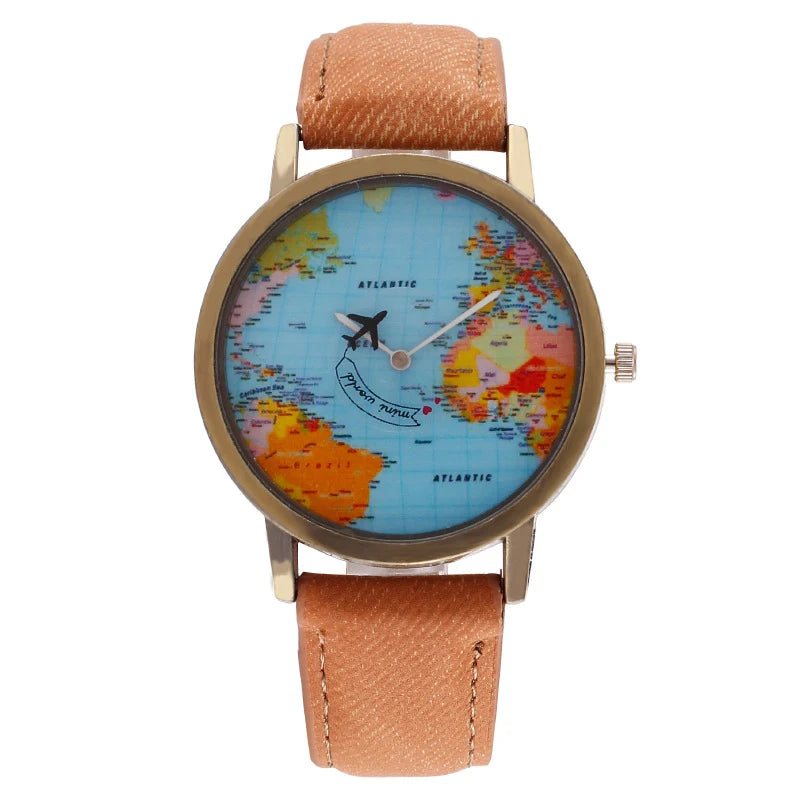 Men's Watches Fashion Trends World Earth Airplane Watch Hands Denim Wristbands Business Sports Quartz Watches watches for man