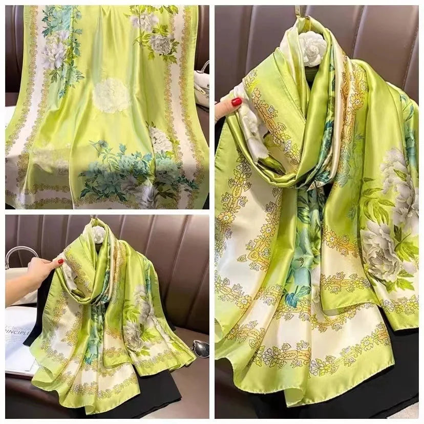 180*90cm Scarves Luxury Brand Long Silk Scarf Women Soft Shawl Wrap Muffler Hijab Bufanda Foulard Female Bandana Beach Stoles