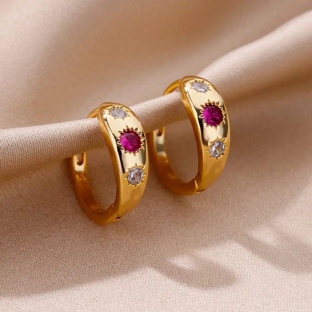 Zircon Round Star Earring For Women Geometric Stainless Steel Heart Hoop Earring Party Wedding Aesthetic Jewelry Gift