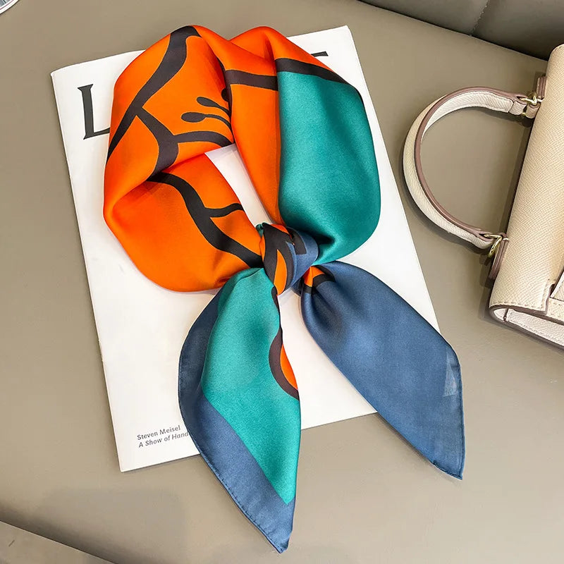 New Fashion Luxury Brand 70cm Silk Square Scarf Women Satin Shawl Wrap Hijab Echarpe Neck Tie Female Hair Bandana Headkerchief
