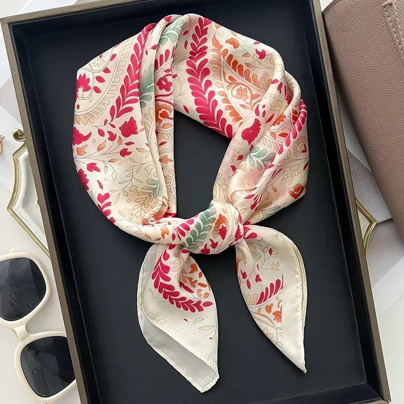 New Silk Square Scarf Women Retro Paisley Cashew Print Neckerchief Female Foulard Head Hijab Hairband Soft Neck Bag Ribbon Satin