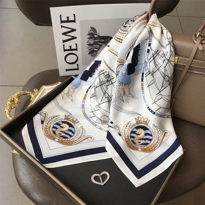 New lady Girl 70*70cm Silk Satin Hair Scarf Women Handkerchief stripe Printed Female Square Head Bandana Small Neck Muffler Hija