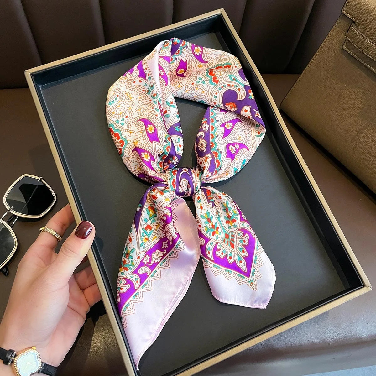 New Silk Square Scarf Women Retro Paisley Cashew Print Neckerchief Female Foulard Head Hijab Hairband Soft Neck Bag Ribbon Satin