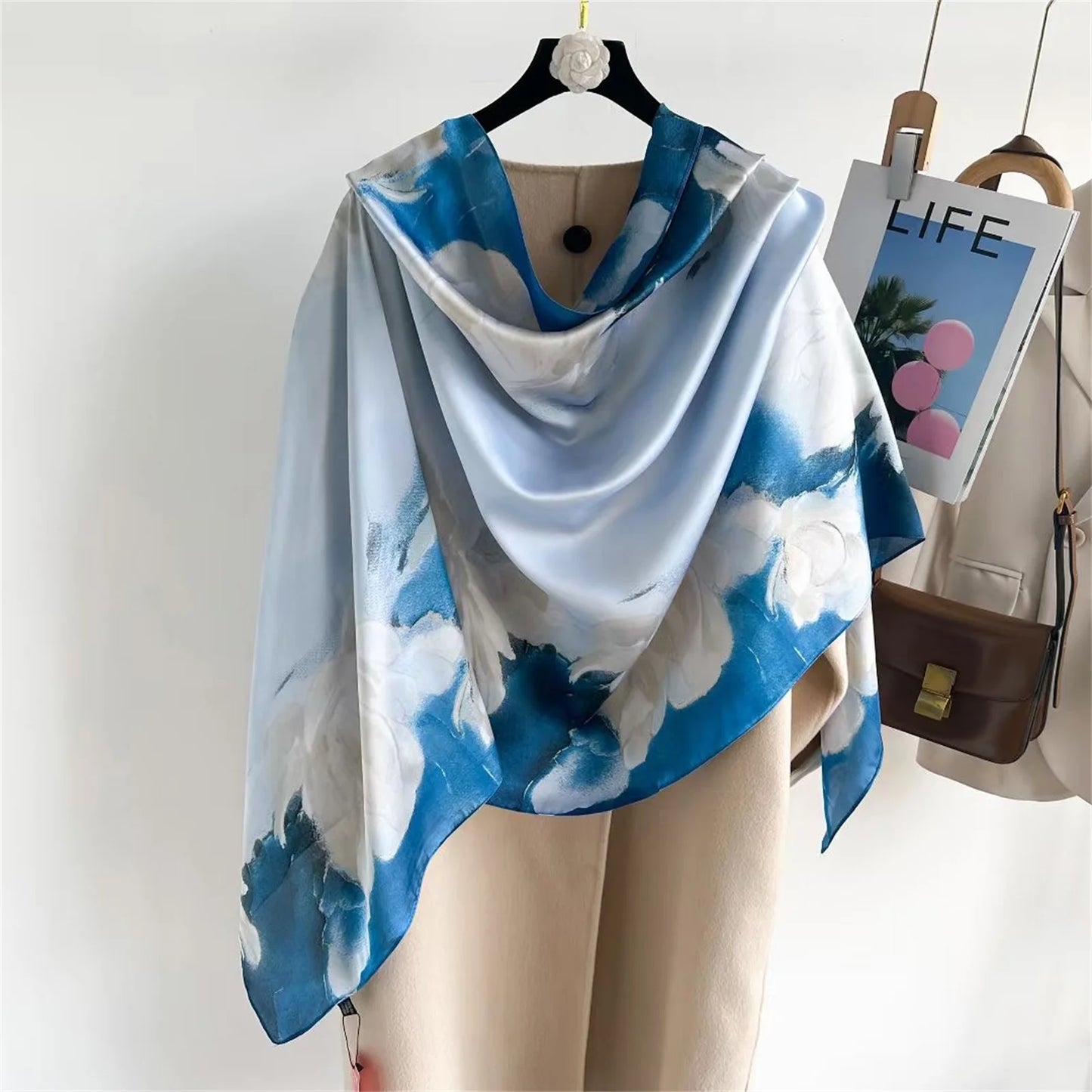 180x90 Cm Large Silk Soft Scarf Women Stylish Print Long Shawl Handkerchief Summer Elegant Travel Wrap Hot