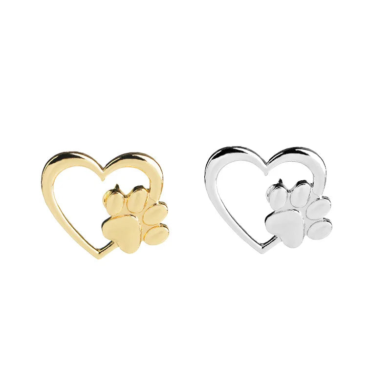Heart with Paw Badge Brooch Alloy Love Heart with Dog Paw Designs Brooches Gifts for Jewelry Making Clothes Bags Supplies