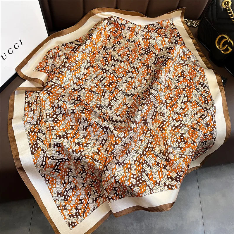 70*70cm Flower Silk Square Scarf Women Satin Shawl Wrap Hijab Female Hair Band Wrist Luxury Headkerchief Echarpe fashion Bandana
