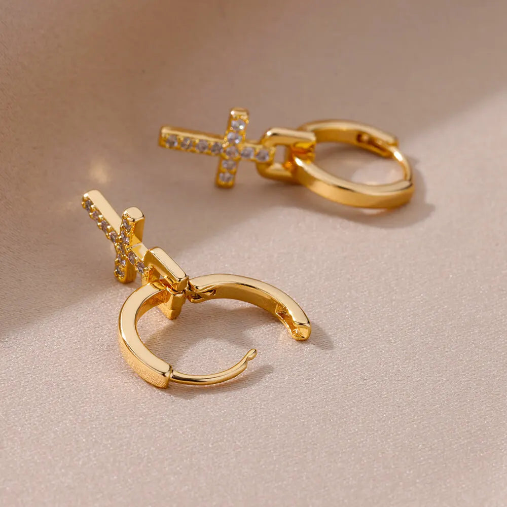 Stainless Steel Zircon Cross Dangle Earrings For Women Girls Cross Earring 2023 Trending Couple Wedding Aesthetic Jewelry  Gifts