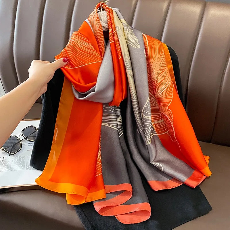180x90 Cm Large Silk Soft Scarf Women Stylish Print Long Shawl Handkerchief Summer Elegant Travel Wrap Hot