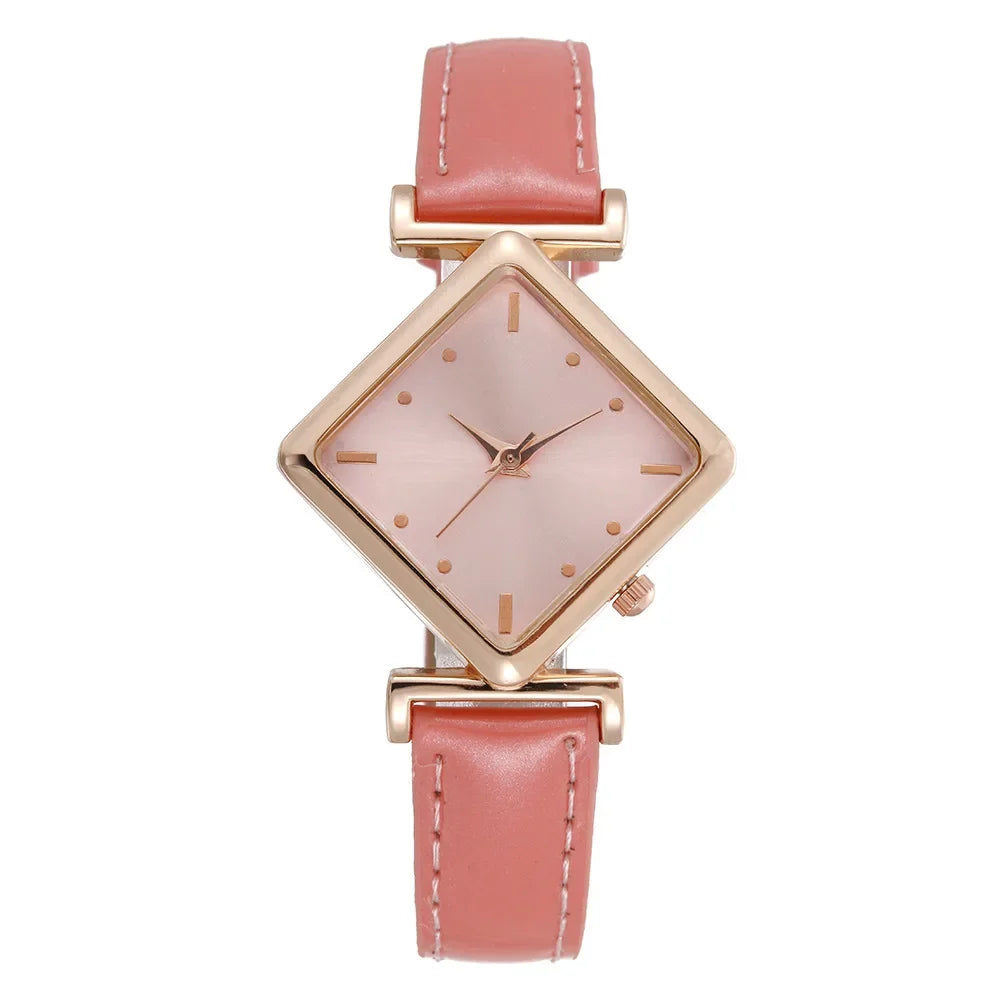 Women's Watch Elegant Rhombus Pointer Quartz Watch Retro Fashion Analog PU Leather Wrist Watch