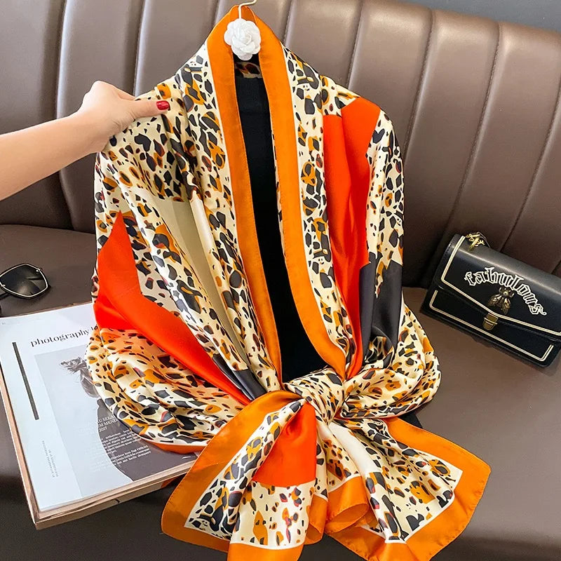 180x90 Cm Large Silk Soft Scarf Women Stylish Print Long Shawl Handkerchief Summer Elegant Travel Wrap Hot