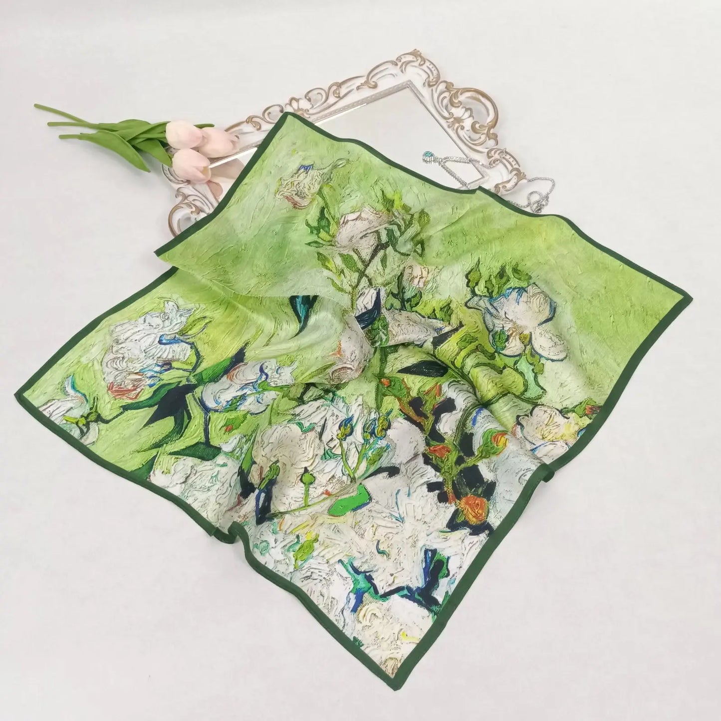 Fashion 100% Real Silk Scarf 53cm Square Bandelet Women's Silk Temperament Small Scarf Neck Decorative Wrap Printed Scarves