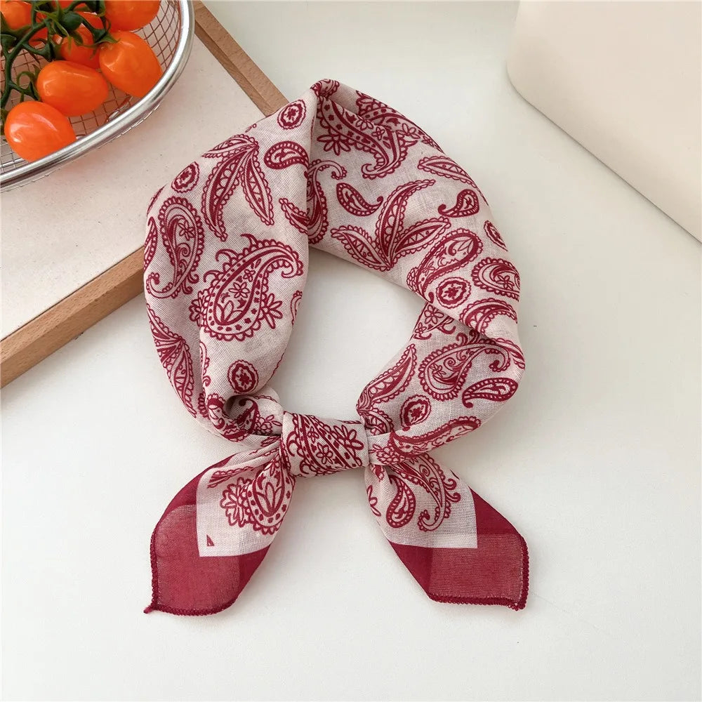 Fashion Floral Print Square Scarf Soft Handkerchief Women Hair Scarf Cotton Linen Head Scarfs Ladies Neck Scarves Summer Autumn