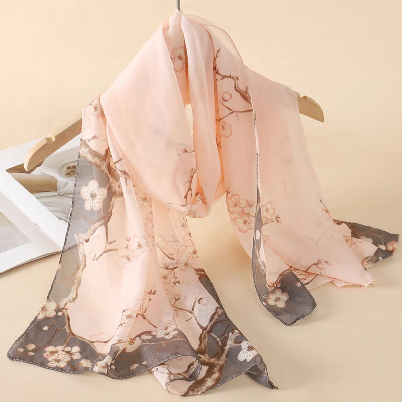 2026 New Print Chiffon Scarf Shawl Women Sunscreen Silk Scarf Turban Long Wrap Beach Travel Outdoor Accessories Trendy Headband