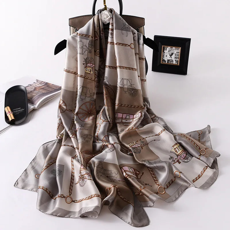 180x90 Cm Large Silk Soft Scarf Women Stylish Print Long Shawl Handkerchief Summer Elegant Travel Wrap Hot