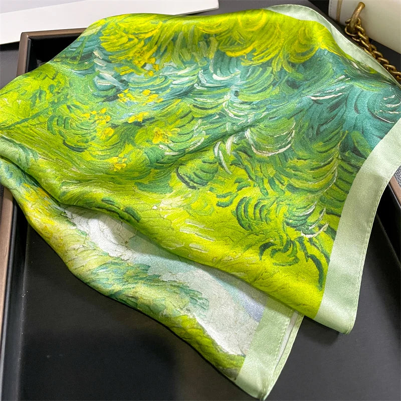 Fashion 100% Real Silk Scarf 53cm Square Bandelet Women's Silk Temperament Small Scarf Neck Decorative Wrap Printed Scarves