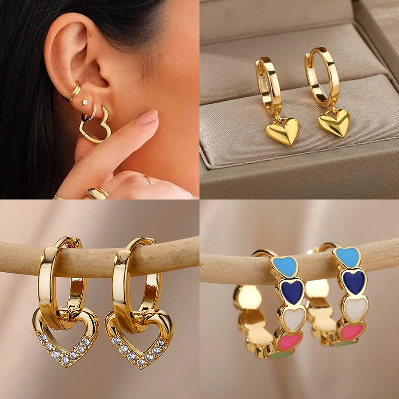 Simple Heart Drop Earrings For Women Stainless Steel Brand Fashion Ear Cuff Piercing Dangle Earring Jewelry Gifts Bijoux Femme