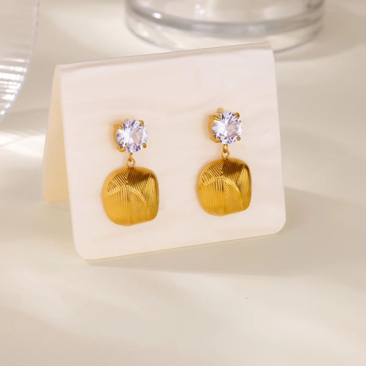 Free Shipping Zircon Geometric Earrings For Women Stainless Steel Gold Color Piercing Earring 2025 Fashion Wedding Jewelry Gift