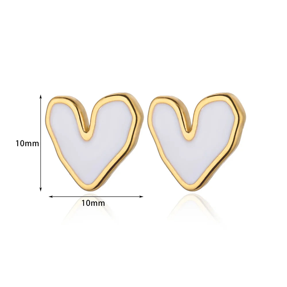 White Heart Shape Stud Earrings For Women Stainless Steel Aesthetic Heart Earring Wedding Christmas Fashion Jewelry Accessories