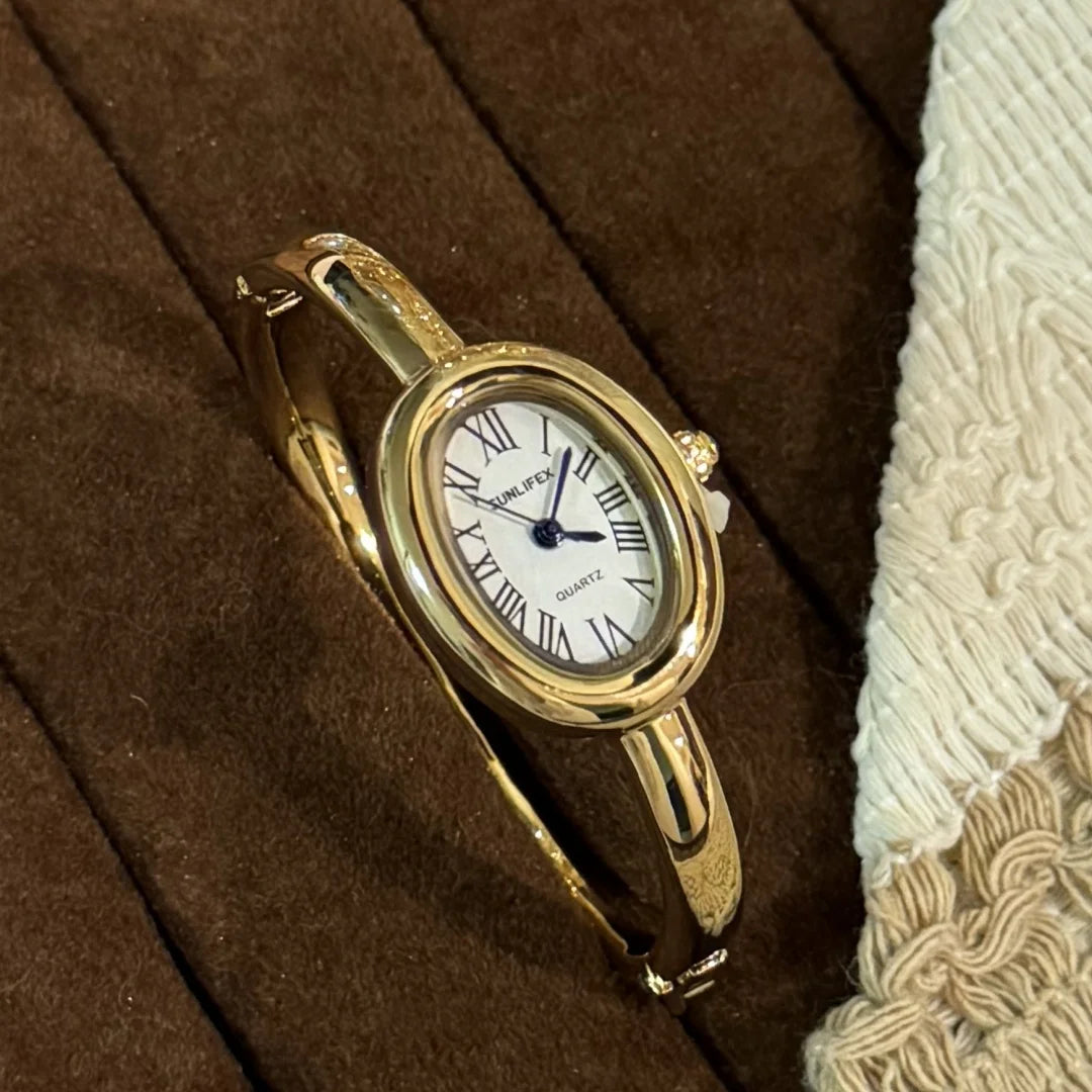 Women Rome Dial Quartz Watch Brand Luxury Gold Colors Bangle Oval  Wristwatch Relogio Feminino Gifts Clock Montre Femme