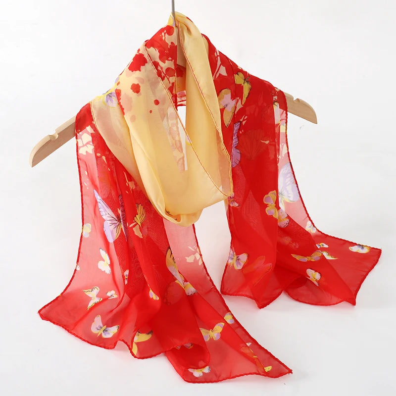 2026 New Print Chiffon Scarf Shawl Women Sunscreen Silk Scarf Turban Long Wrap Beach Travel Outdoor Accessories Trendy Headband