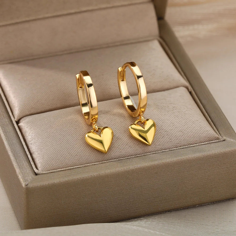 Stainless Steel Gold Plated Heart Shaped Set Zircon Stud Earrings for Women Delicate Hoops Earring Wedding Party Jewelry Gifts