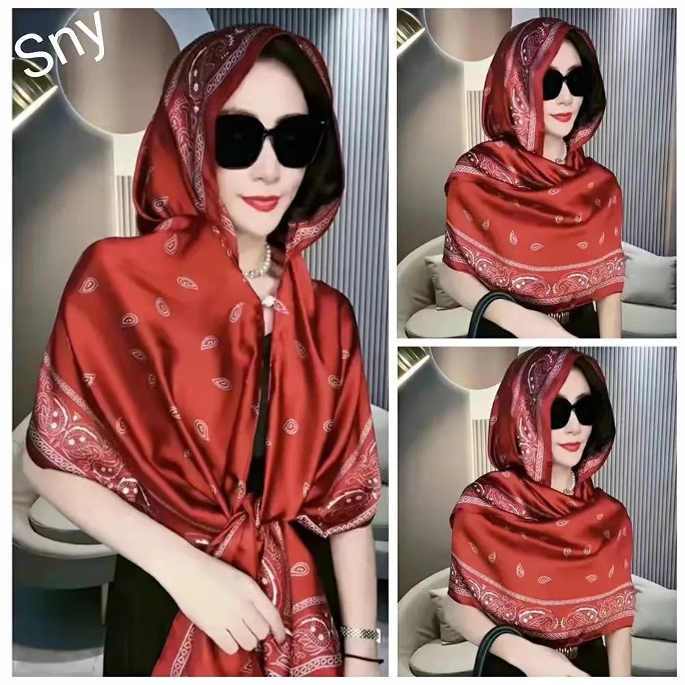 180*90cm Scarves Luxury Brand Long Silk Scarf Women Soft Shawl Wrap Muffler Hijab Bufanda Foulard Female Bandana Beach Stoles