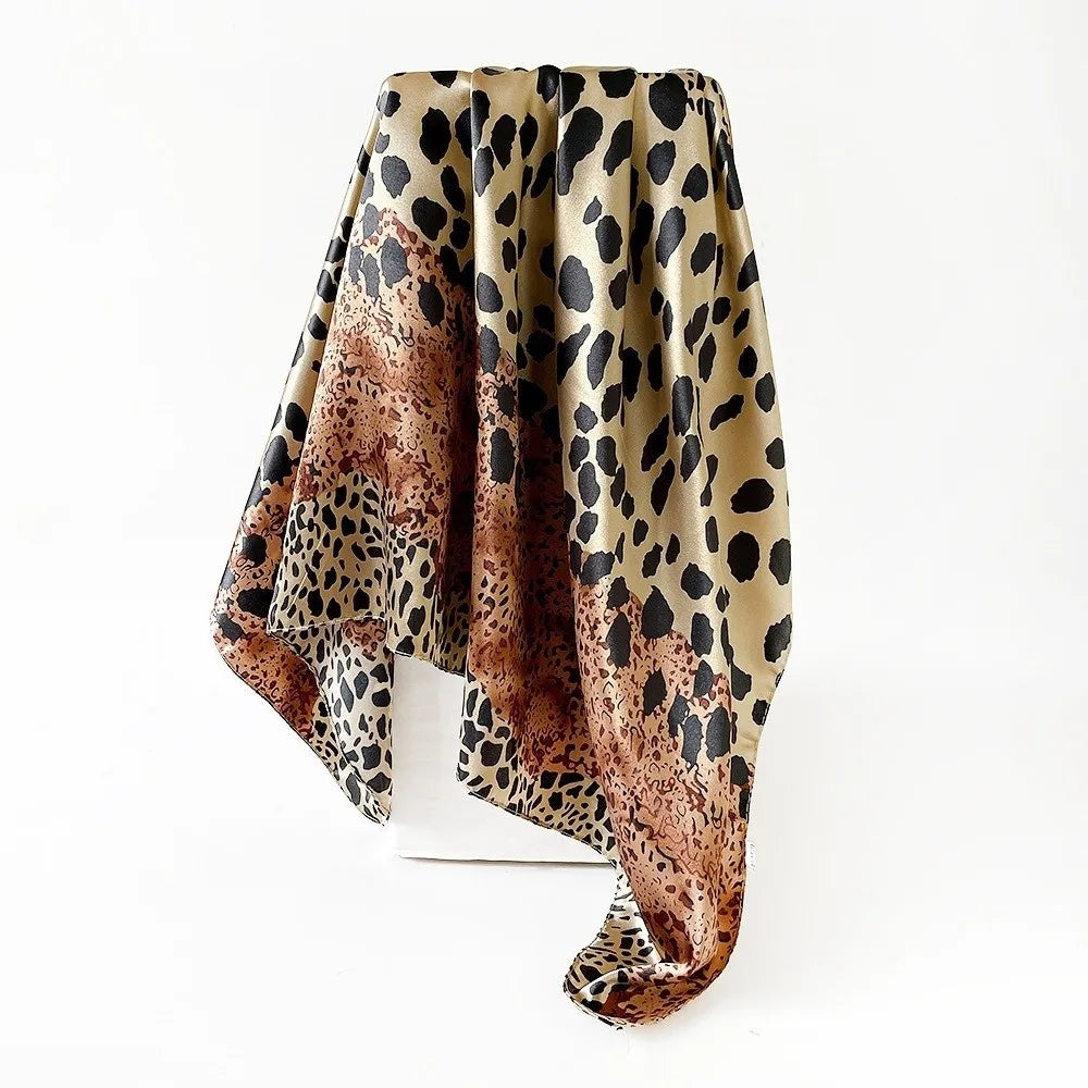 Fashion 90*90cm Square Scarf Imitation Satin Silk Leopard Printed Bandana Scarf Luxury Hip Hop Head Scarf Women