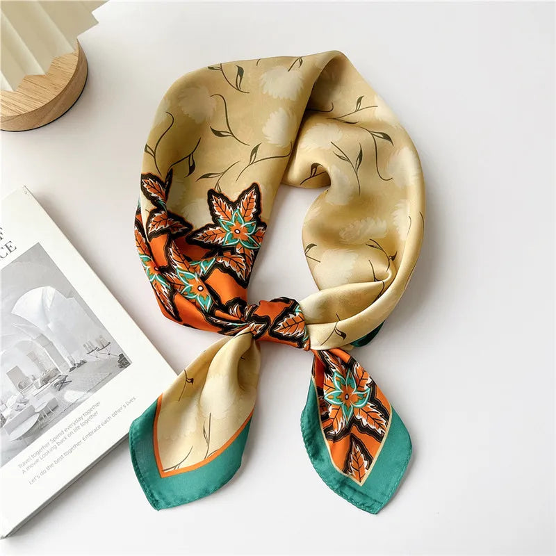 Striped Print Leaf Floral Square Scarves  for Women Kerchief Neckerchief Headband DIY Hair Accessories Decoration Head Scarf