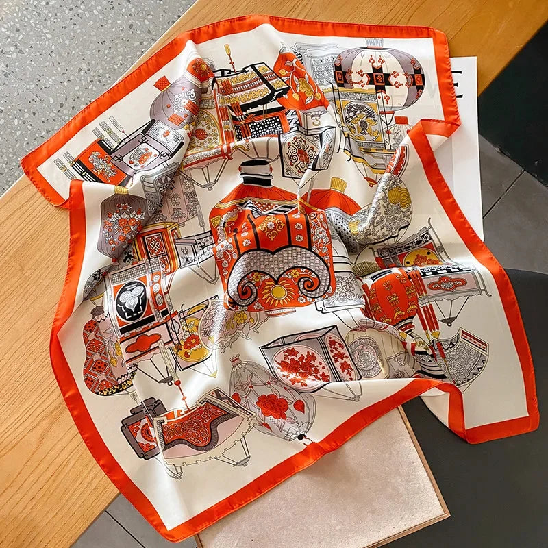 New lady Girl 70*70cm Silk Satin Hair Scarf Women Handkerchief stripe Printed Female Square Head Bandana Small Neck Muffler Hija