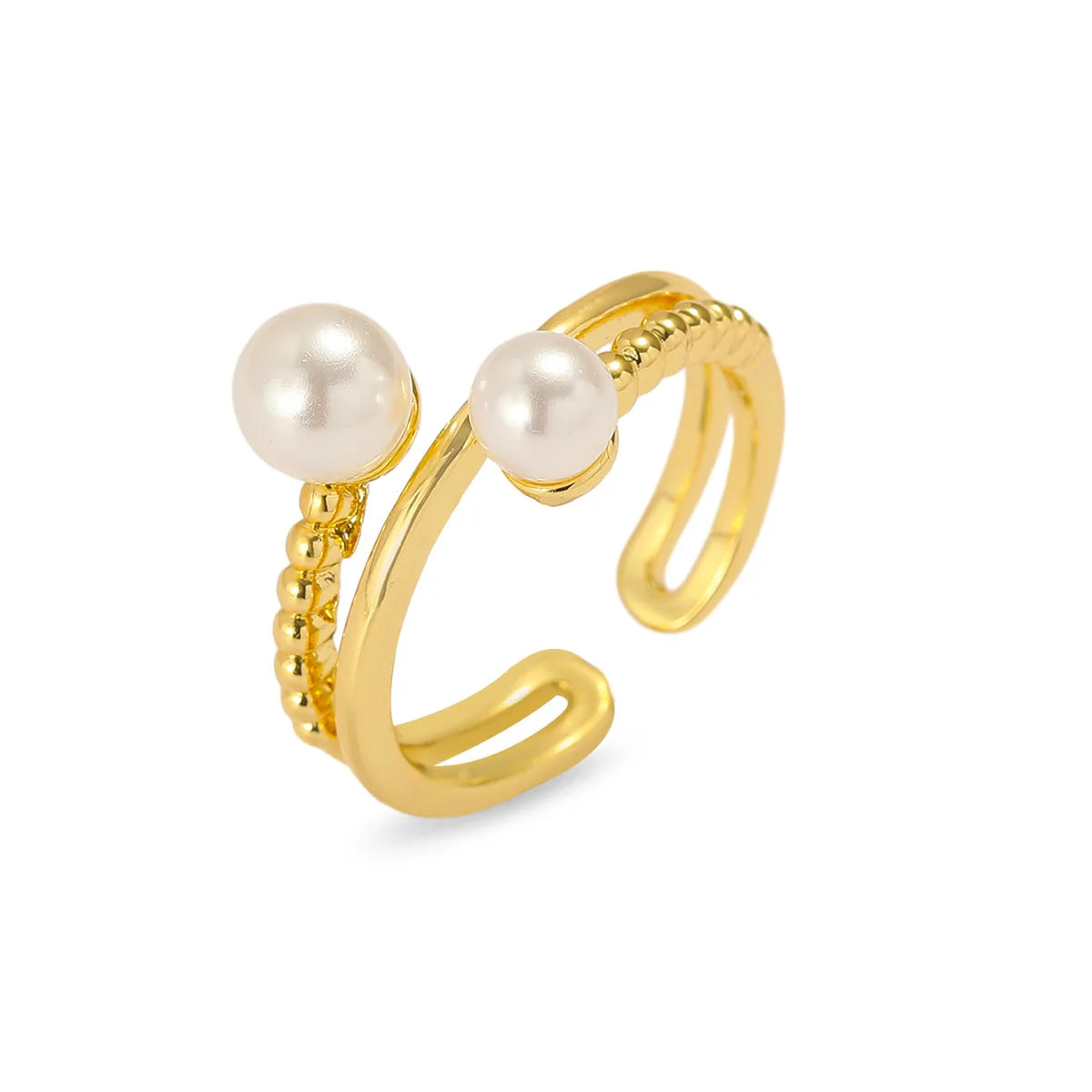 Elegant Imitation Pearl Zircon Ring for Women Girls Gold Color Sweet Adjustable Openable Copper Rings Jewelry Gifts