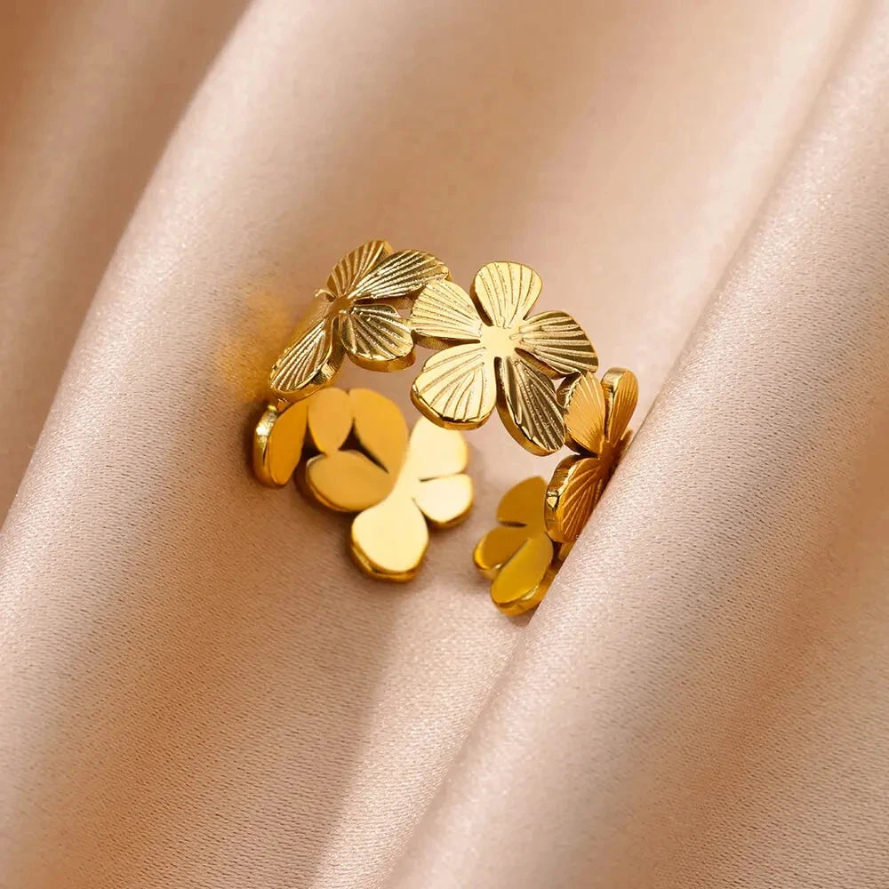 Stainless Steel Exaggerated Big Flower Rings For Women Gold Color Sunflower Finger Ring Female Fashion Aesthetic Jewelry Gift