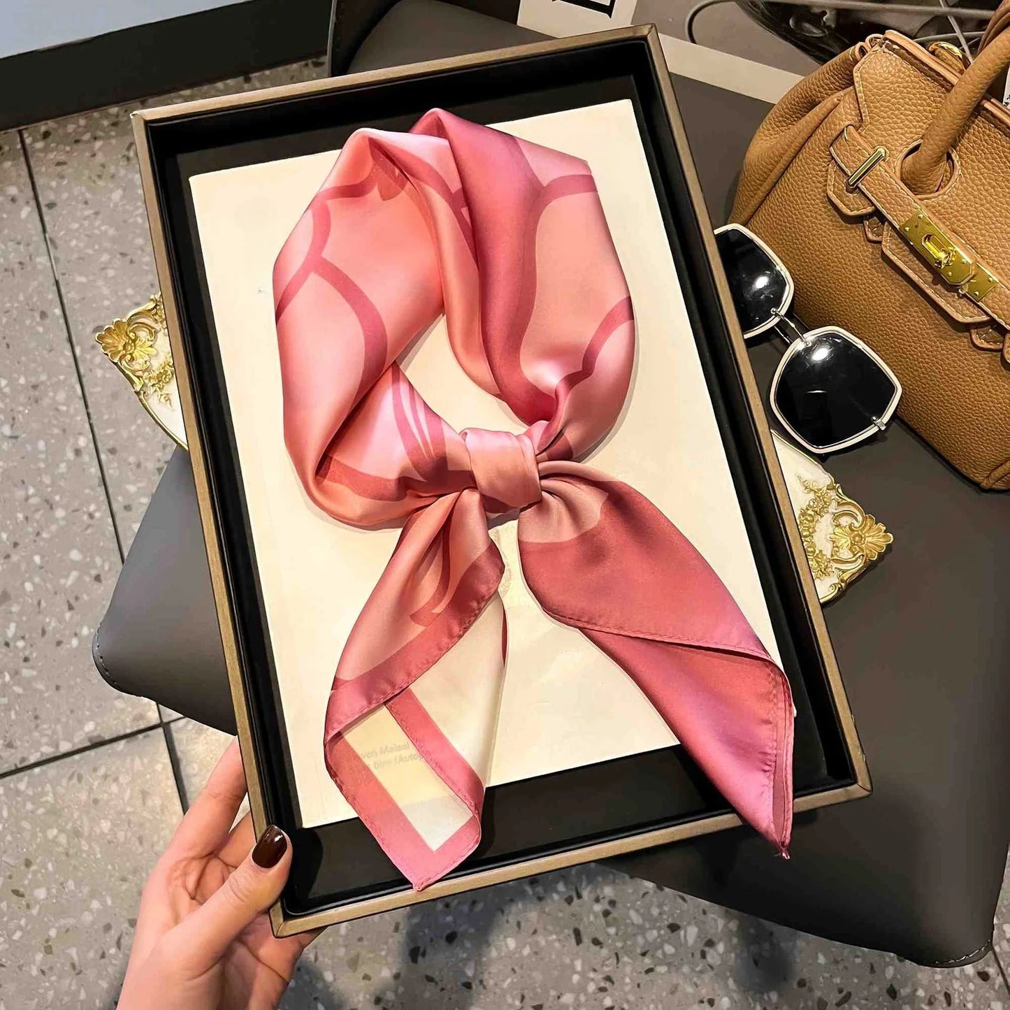 Silk Square Scarf Women Luxury Floral Print Soft Satin Kerchief Hairband Neckerchief Head Hijab Lady Headband Foulard Bag Ribbon