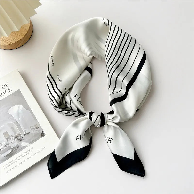 Striped Print Leaf Floral Square Scarves  for Women Kerchief Neckerchief Headband DIY Hair Accessories Decoration Head Scarf