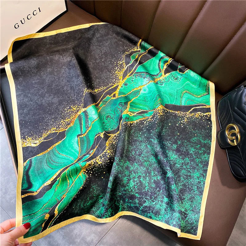 70*70cm Flower Silk Square Scarf Women Satin Shawl Wrap Hijab Female Hair Band Wrist Luxury Headkerchief Echarpe fashion Bandana