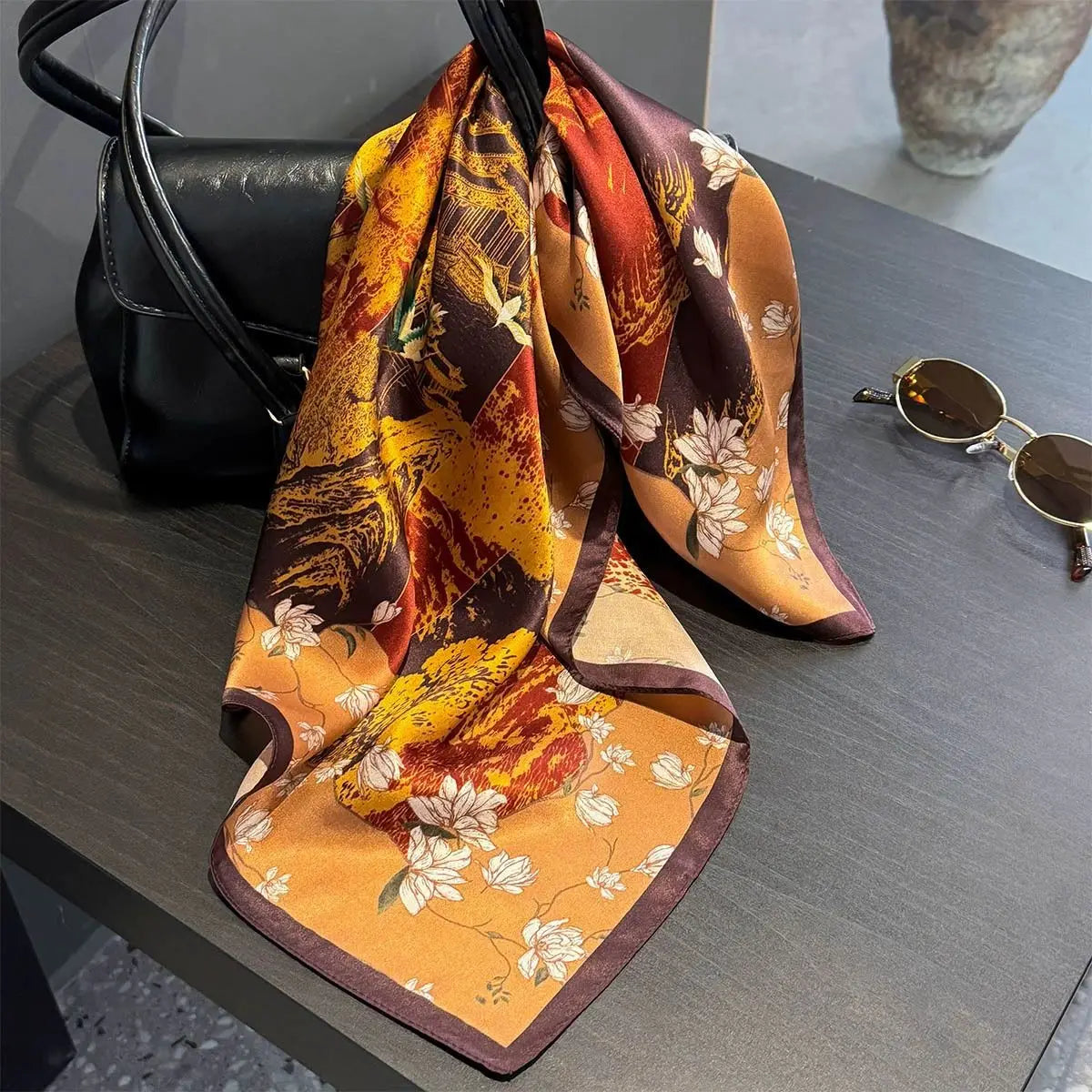 New Pure Silk Scarf Women Fashion 100% Mulberry Silk 53cm Square Scarves Shawl Pashmina Poncho Hijab Neckerchief Foualrd Bandana
