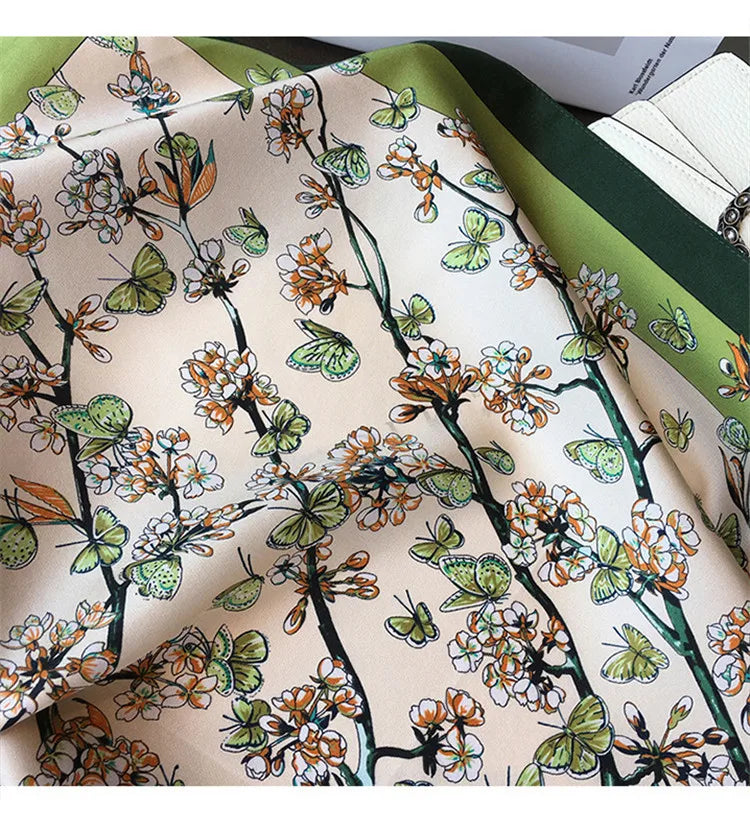 70*70cm Flower Silk Square Scarf Women Satin Shawl Wrap Hijab Female Hair Band Wrist Luxury Headkerchief Echarpe fashion Bandana