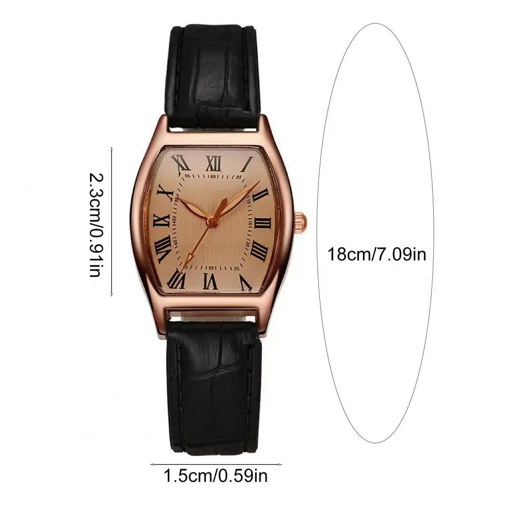 Ladies Leather Watch Retro Women Wristwatch Vintage Ladies Watch with Soft Leather Strap Elegant Barrel Shape Dial for Office
