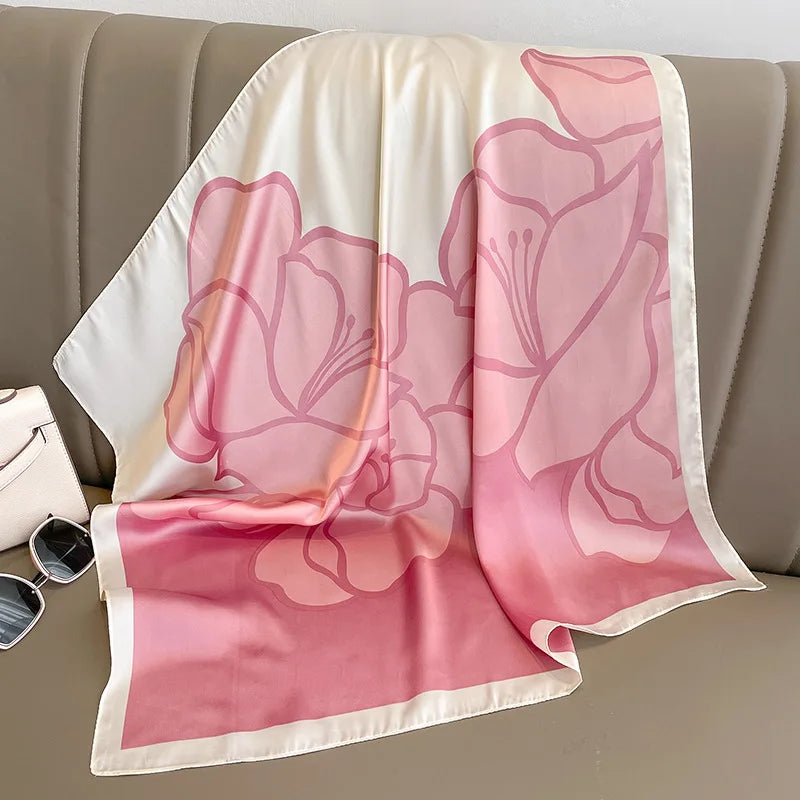 New Fashion Luxury Brand 70cm Silk Square Scarf Women Satin Shawl Wrap Hijab Echarpe Neck Tie Female Hair Bandana Headkerchief