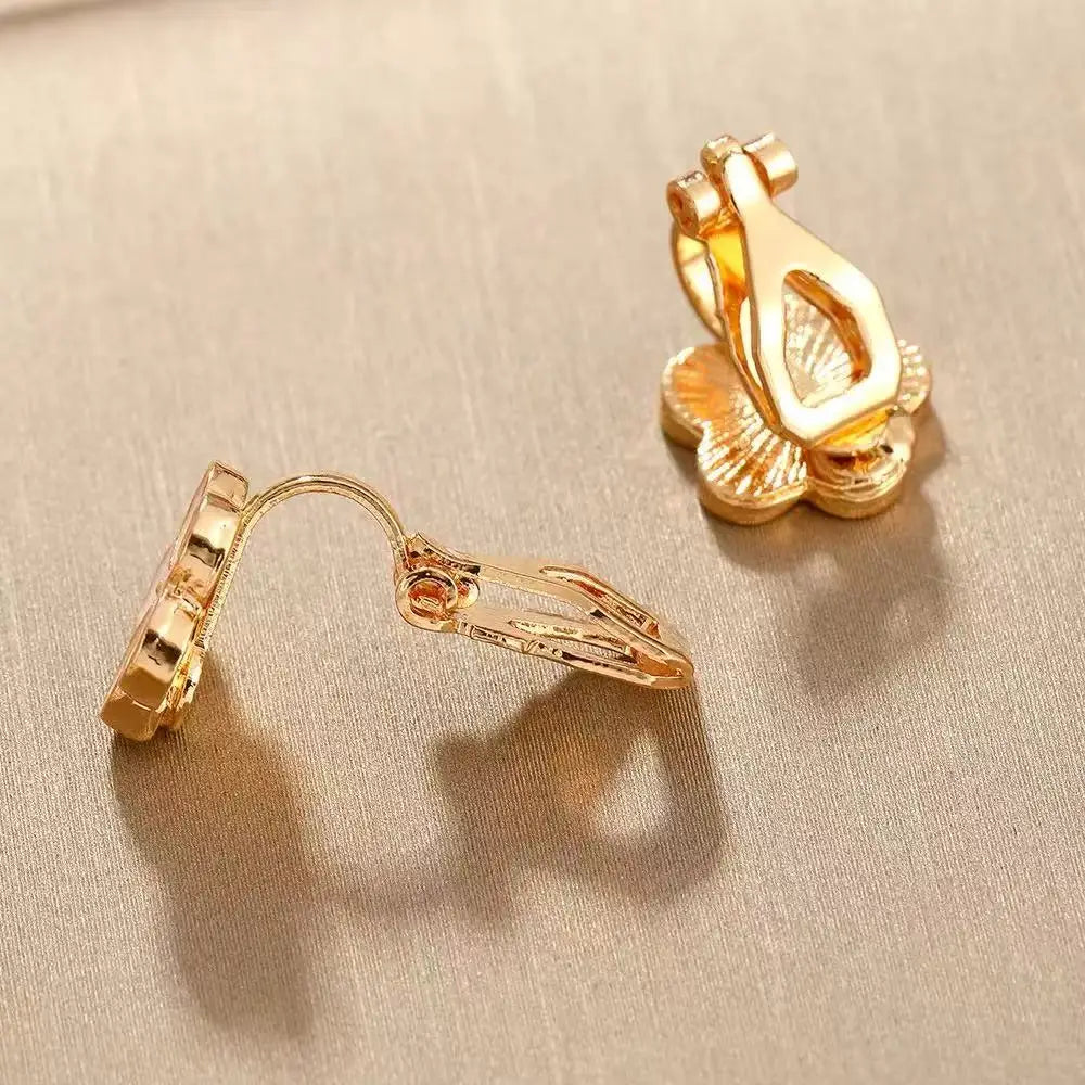 Korean Cute Golden Enamel Flower Clip On Earrings Without Piercing Party No Hole Earcuffs For Women Small Floral Jewelry