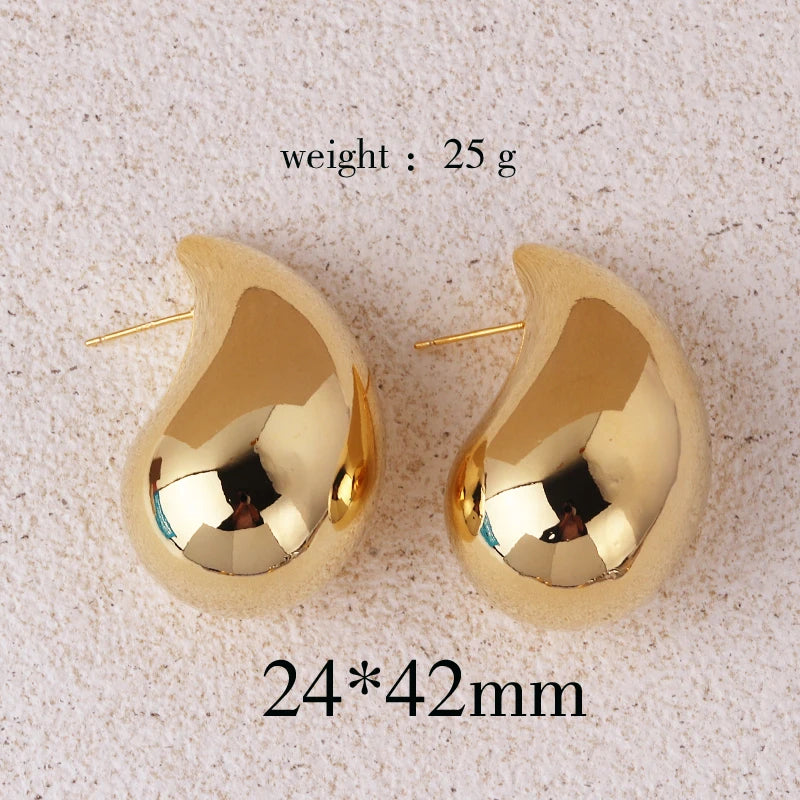 Vintage Gold Plated Chunky Dome Drop Earrings for Women Glossy Stainless Steel Thick Teardrop Earrings Dupes Lightweight Hoops