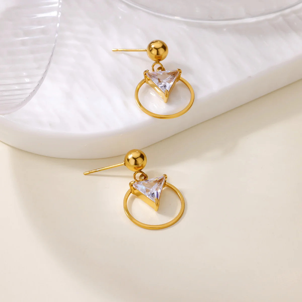 Free Shipping Zircon Geometric Earrings For Women Stainless Steel Gold Color Piercing Earring 2025 Fashion Wedding Jewelry Gift