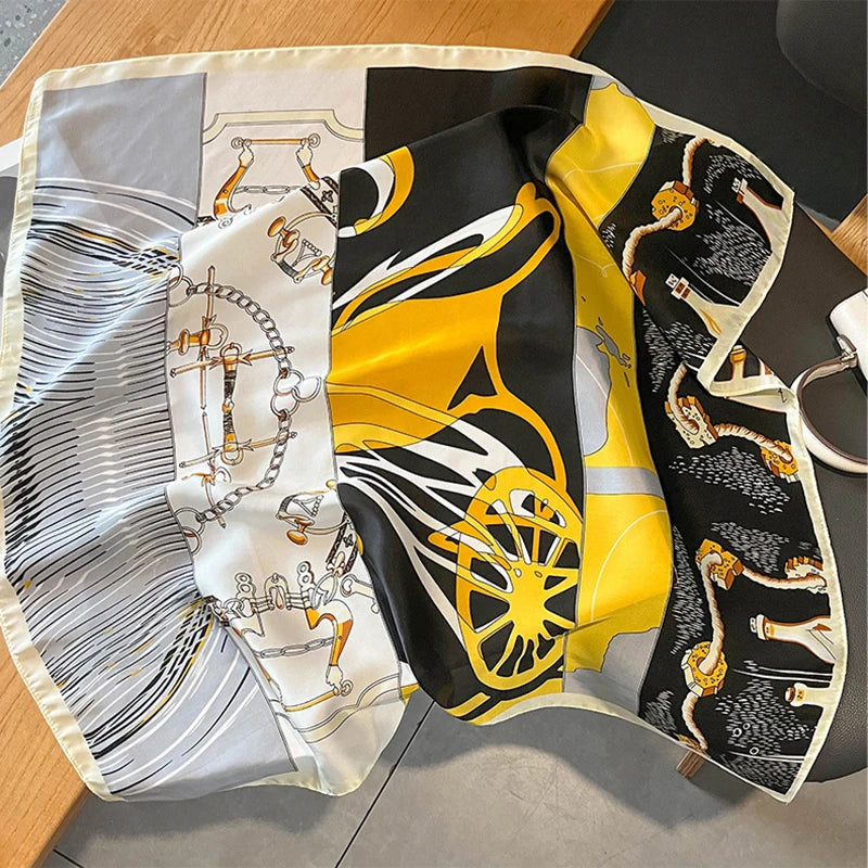 Elegant Floral Scarf for Lady Fashion Square Silk Neck Kerchief Bandana Foulard Soft Hairbands Women 2022 New Bufanda