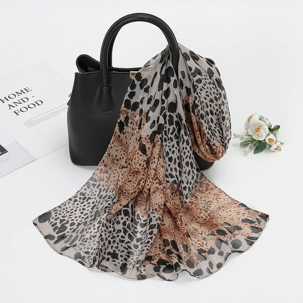 Women Leopard Patchwork Chiffon Scarf Spring Summer Sunscreen Scarves Girls Students Soft Viscose Shawl Female Wrap Shawls New