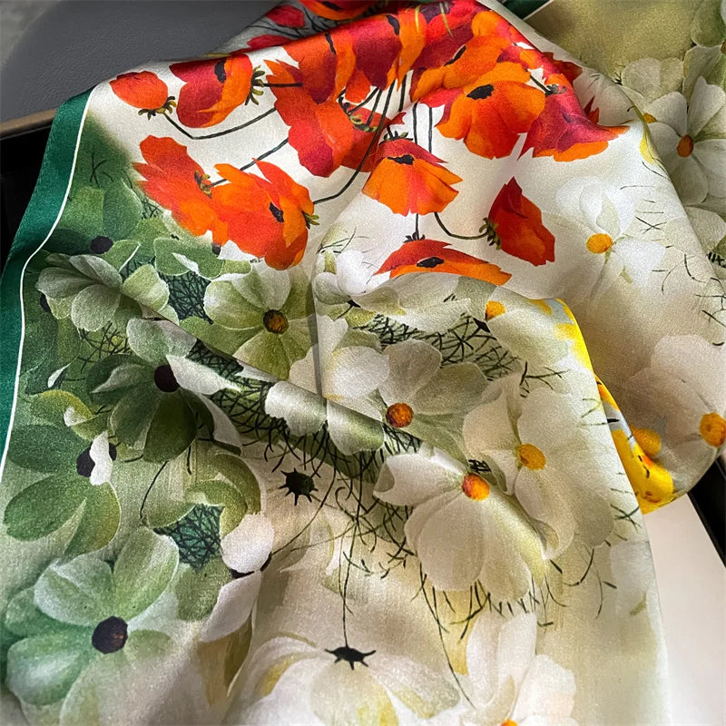 Fashion 100% Real Silk Scarf 53cm Square Bandelet Women's Silk Temperament Small Scarf Neck Decorative Wrap Printed Scarves