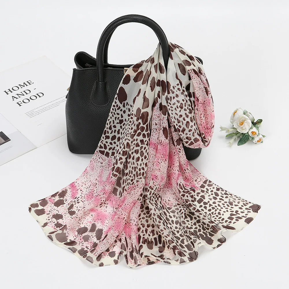 Women Leopard Patchwork Chiffon Scarf Spring Summer Sunscreen Scarves Girls Students Soft Viscose Shawl Female Wrap Shawls New