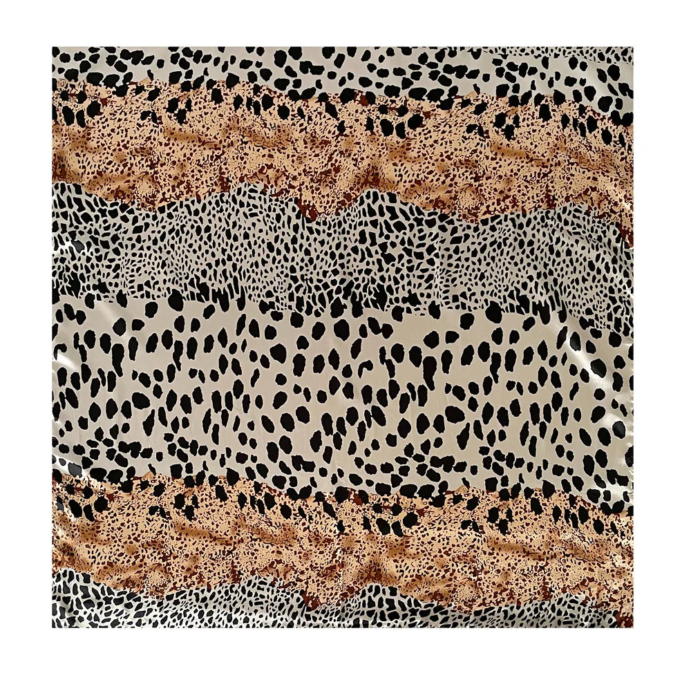 Leopard Print Square Scarf Stitching Color 90cm Satin Square Scarf Arab Trend Shawl Scarf Ladies Headscarf Hair Accessories